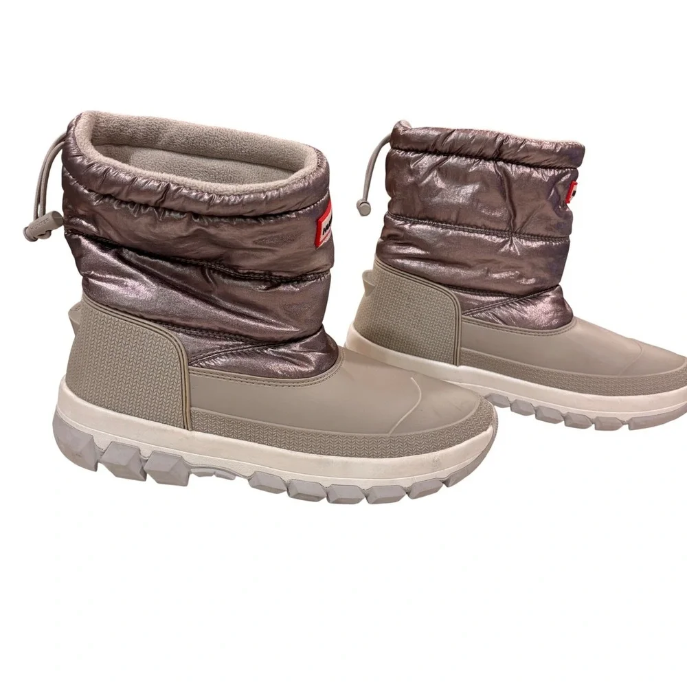 Hunter Snow Boots Puffer Quilted Rubber‎ Waterproof Winter Metallic Gray Women 9